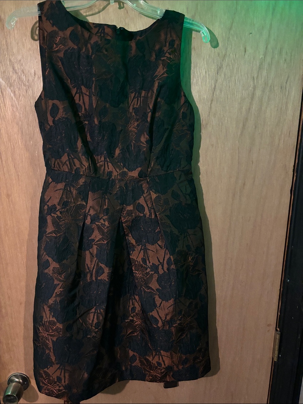 Talbots Black Lace Overlay Dress with Bronze Underlay